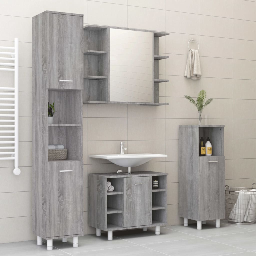 Berkfield 4 Piece Bathroom Cabinet Set Grey Sonoma Engineered Wood