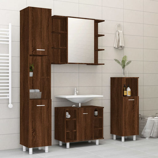 Berkfield 4 Piece Bathroom Cabinet Set Brown Oak Engineered Wood