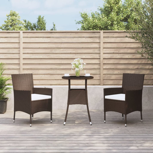 Berkfield 3 Piece Garden Bistro Set with Cushions Brown Poly Rattan