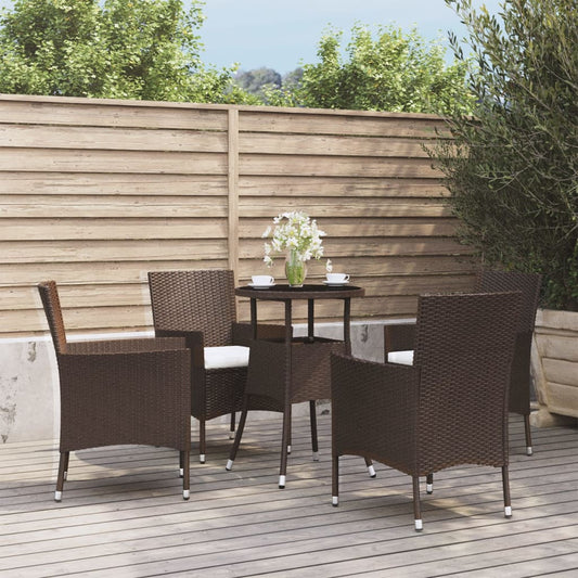 Berkfield 5 Piece Garden Bistro Set with Cushions Brown Poly Rattan