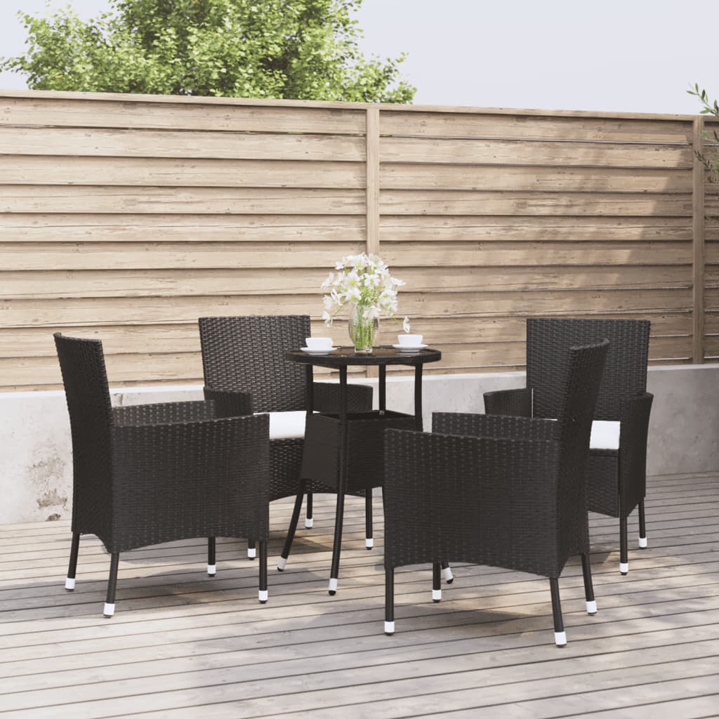 Berkfield 5 Piece Garden Bistro Set with Cushions Black Poly Rattan