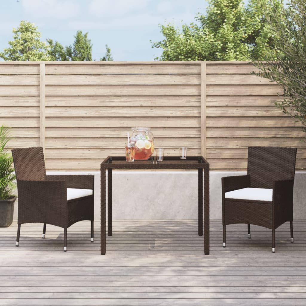 Berkfield 3 Piece Garden Dining Set with Cushions Brown Poly Rattan