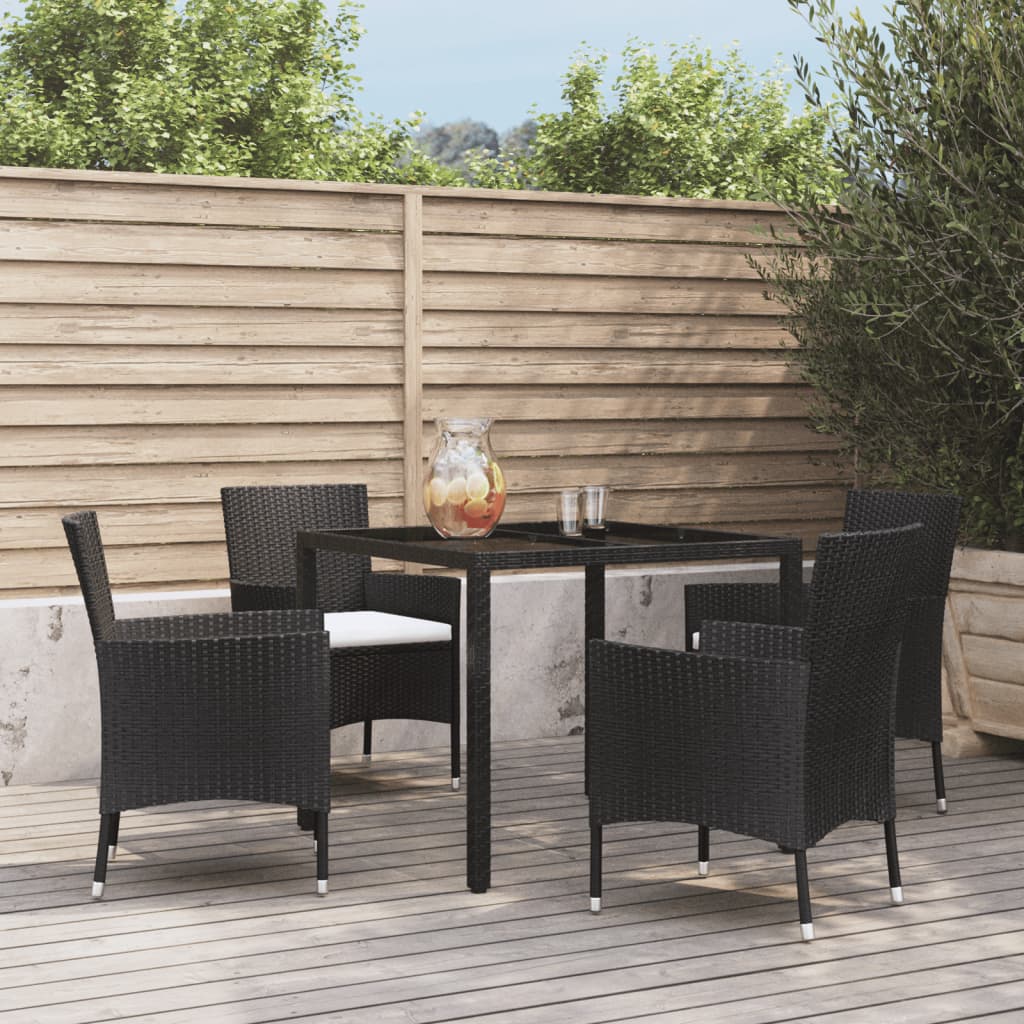 Berkfield 5 Piece Garden Dining Set with Cushions Black Poly Rattan
