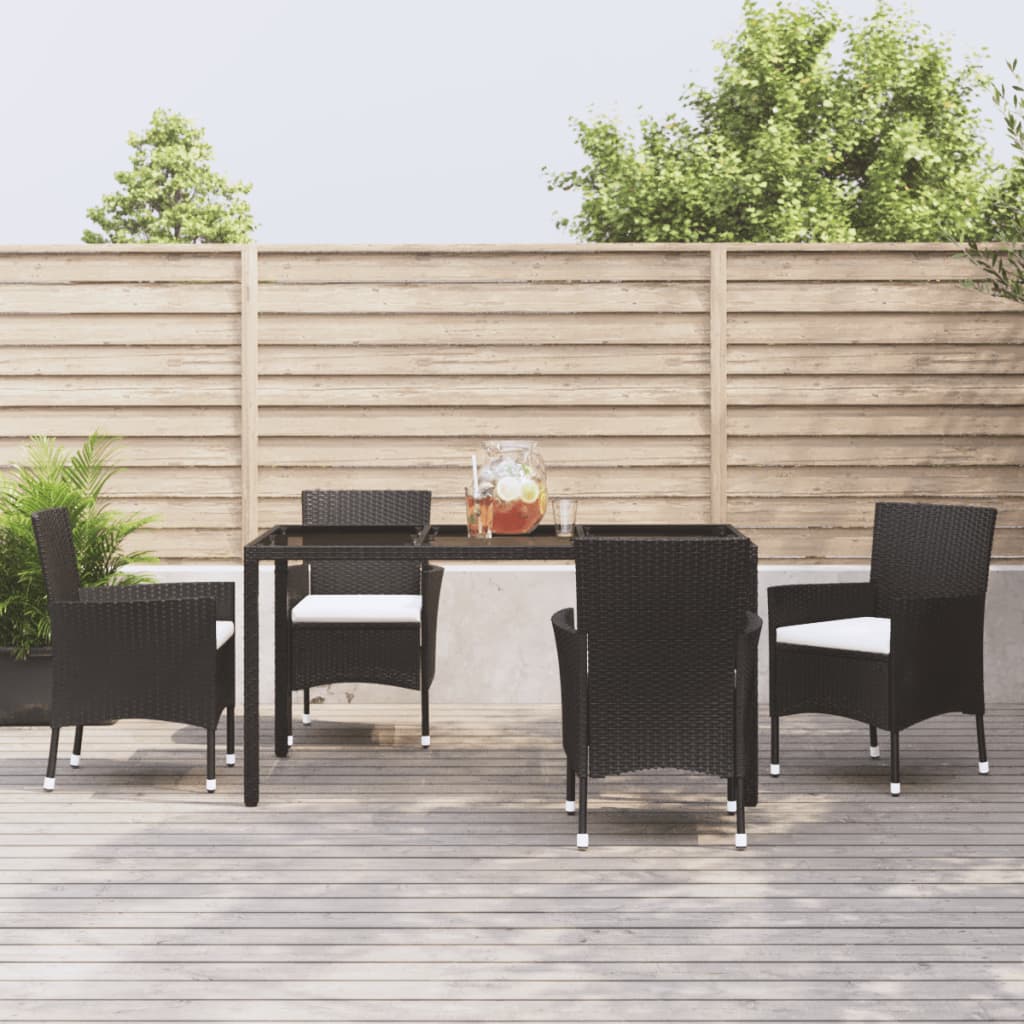 Berkfield 5 Piece Garden Dining Set with Cushions Black Poly Rattan