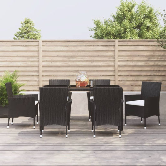 Berkfield 7 Piece Garden Dining Set with Cushions Black Poly Rattan