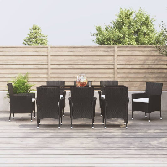 Berkfield 9 Piece Garden Dining Set with Cushions Black Poly Rattan