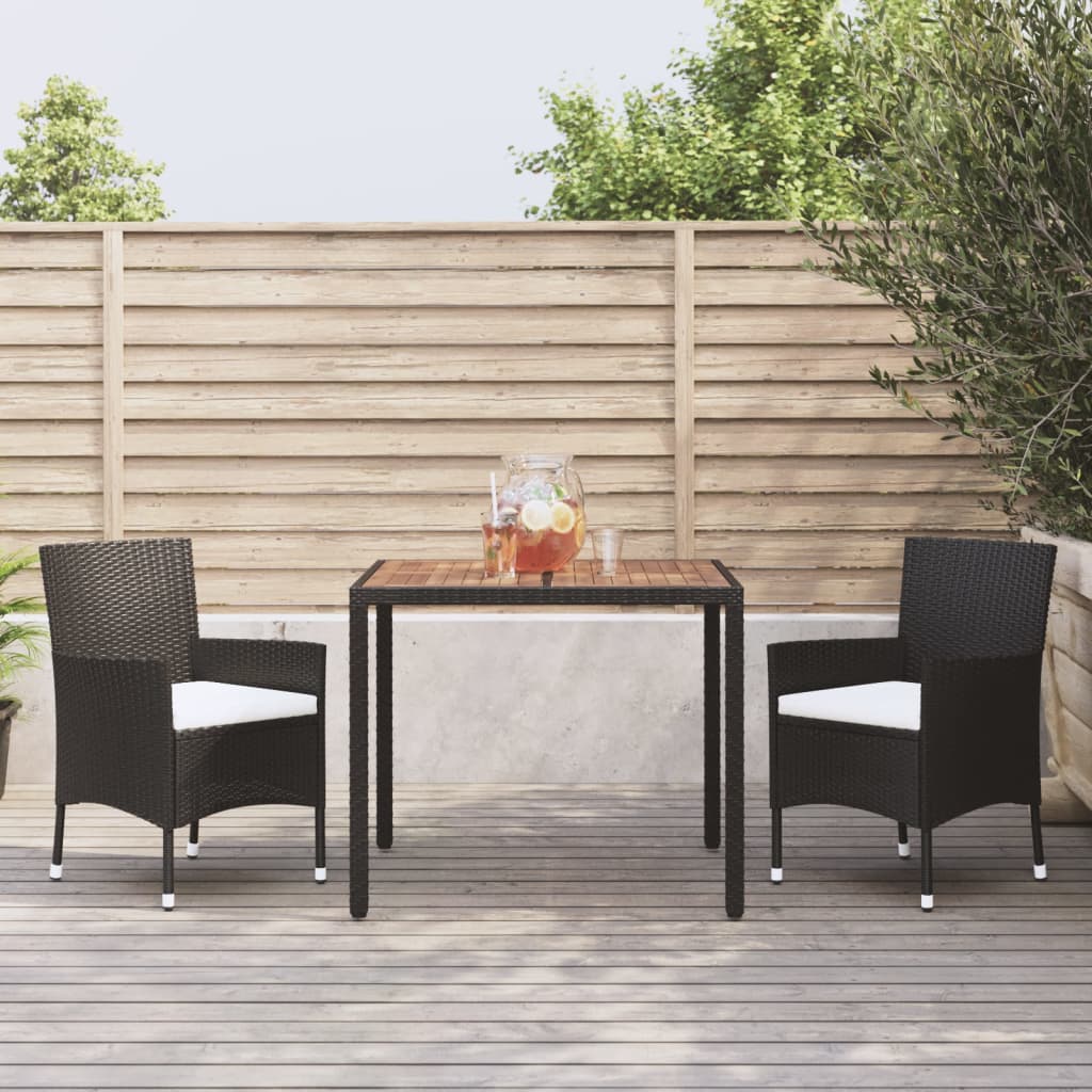 Berkfield 3 Piece Garden Dining Set with Cushions Black Poly Rattan