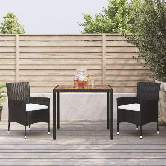 Berkfield 3 Piece Garden Dining Set with Cushions Black Poly Rattan