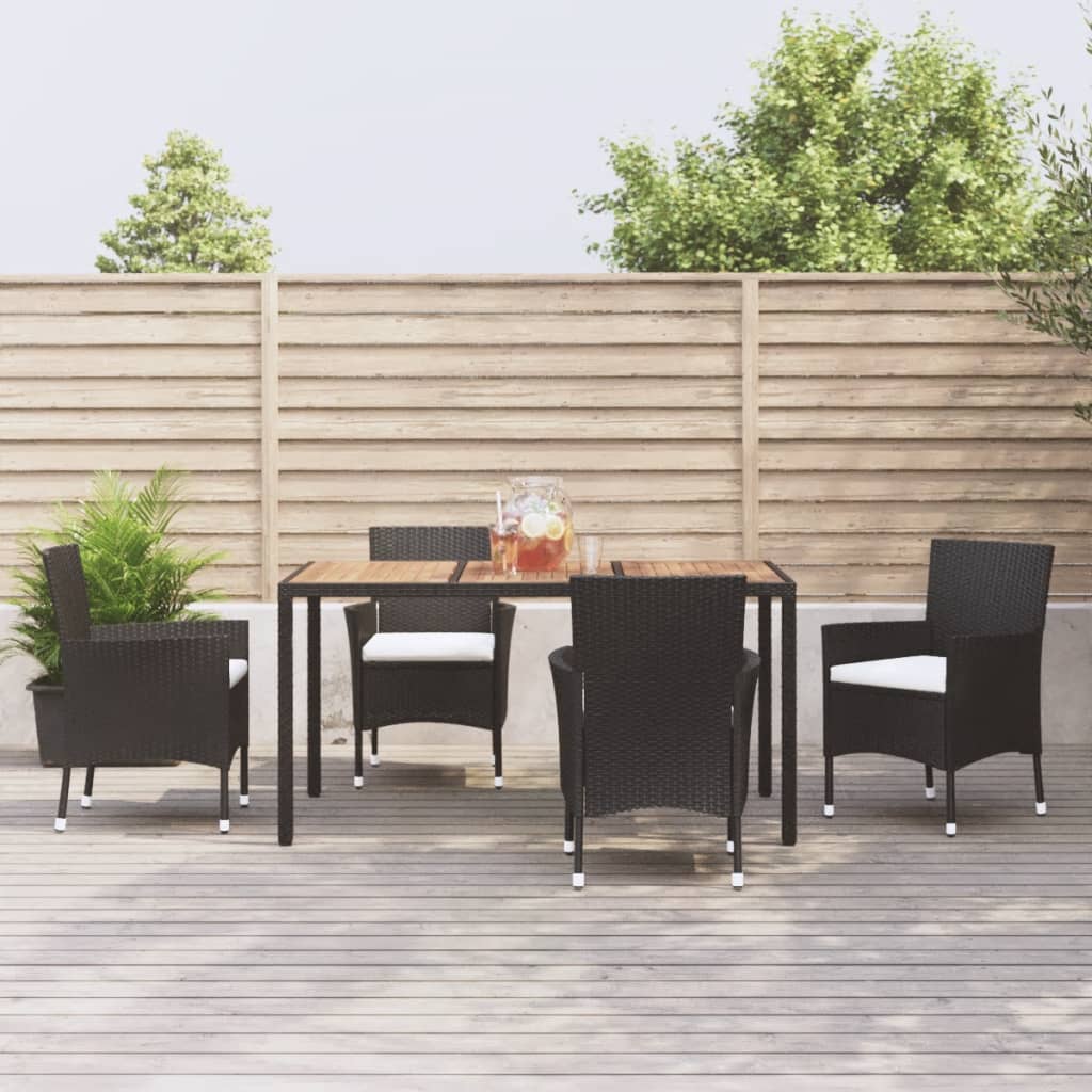 Berkfield 5 Piece Garden Dining Set with Cushions Black Poly Rattan