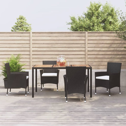 Berkfield 5 Piece Garden Dining Set with Cushions Black Poly Rattan