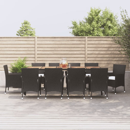 Berkfield 11 Piece Garden Dining Set with Cushions Black Poly Rattan