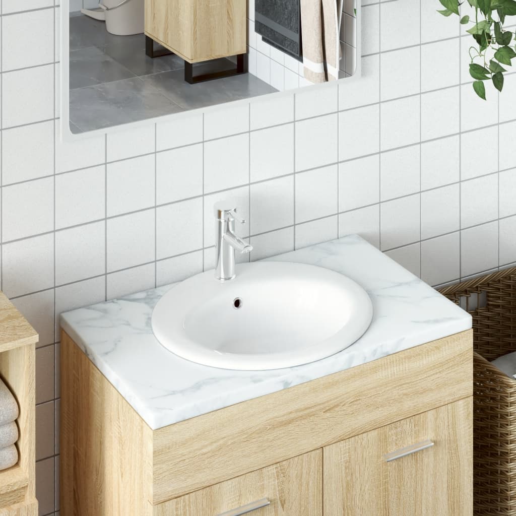 Berkfield Bathroom Sink White 52x46x20 cm Oval Ceramic