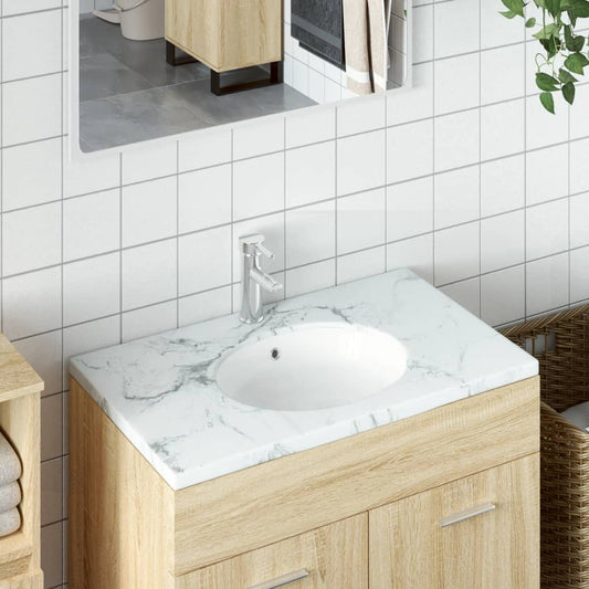 Berkfield Bathroom Sink White 38.5x33.5x19 cm Oval Ceramic