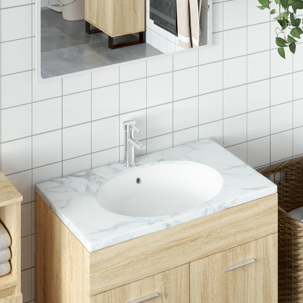 Berkfield Bathroom Sink White 43x35x19 cm Oval Ceramic