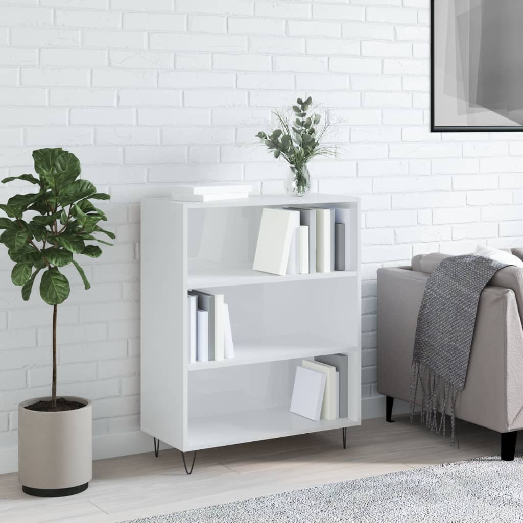 Berkfield Bookcase High Gloss White 69.5x32.5x90 cm Engineered Wood