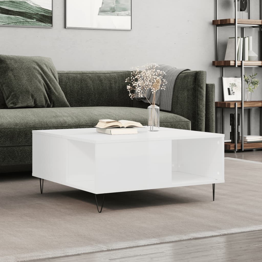 Berkfield Coffee Table High Gloss White 80x80x36.5 cm Engineered Wood