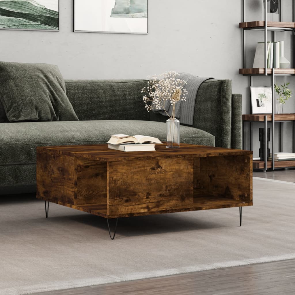 Berkfield Coffee Table Smoked Oak 80x80x36.5 cm Engineered Wood