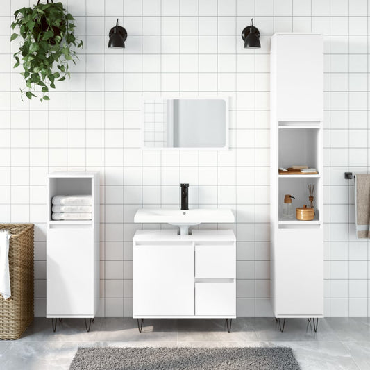 Berkfield Bathroom Cabinet High Gloss White 30x30x190 cm Engineered Wood