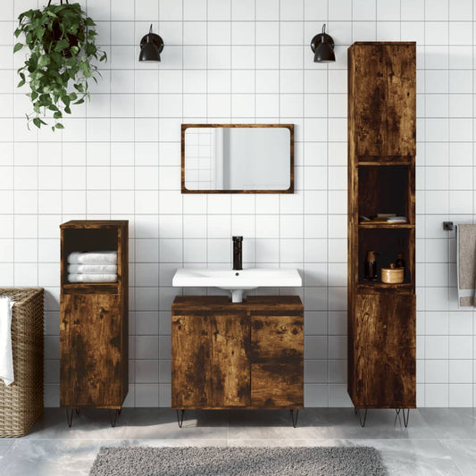 Berkfield Bathroom Cabinet Smoked Oak 30x30x190 cm Engineered Wood