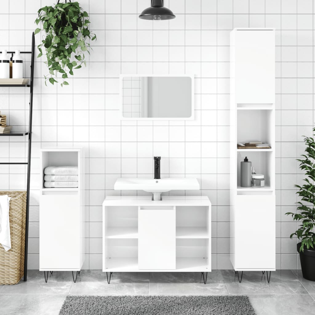 Berkfield Bathroom Cabinet High Gloss White 30x30x100 cm Engineered Wood