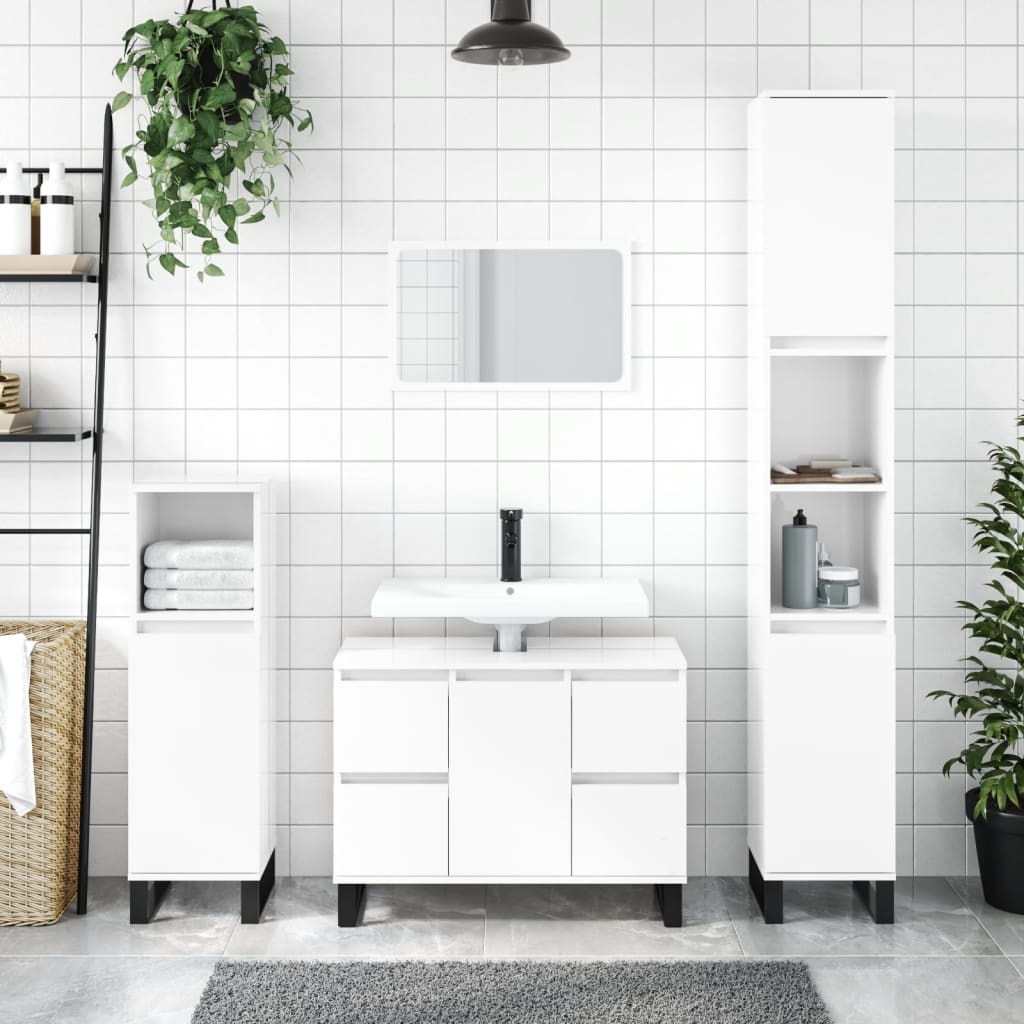 Berkfield Bathroom Cabinet High Gloss White 30x30x100 cm Engineered Wood
