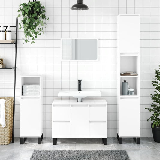 Berkfield Bathroom Cabinet High Gloss White 30x30x100 cm Engineered Wood