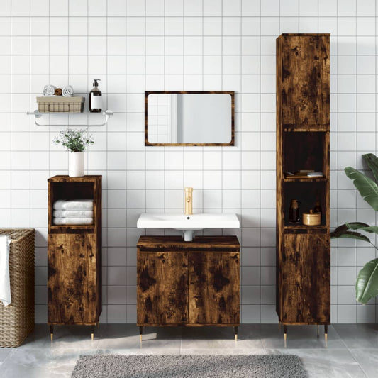 Berkfield Bathroom Cabinet Smoked Oak 58x33x60 cm Engineered Wood