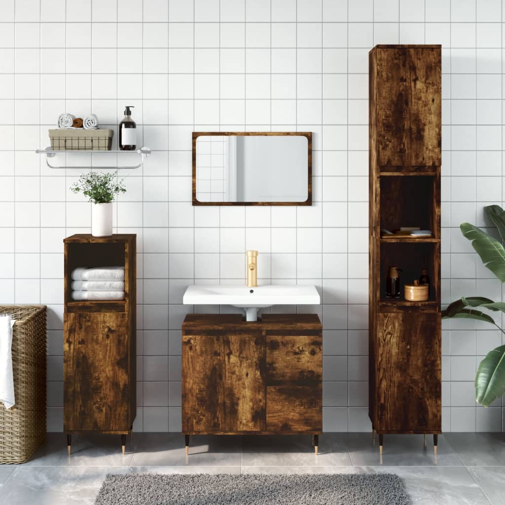 Berkfield Bathroom Cabinet Smoked Oak 65x33x60 cm Engineered Wood