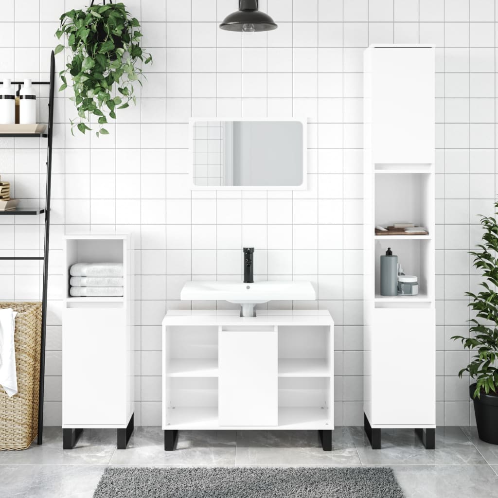 Berkfield Bathroom Cabinet High Gloss White 80x33x60 cm Engineered Wood