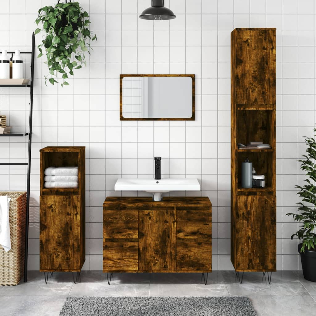 Berkfield Bathroom Cabinet Smoked Oak 80x33x60 cm Engineered Wood