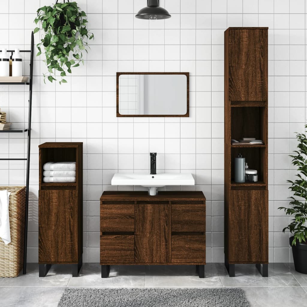 Berkfield Bathroom Cabinet Brown Oak 80x33x60 cm Engineered Wood