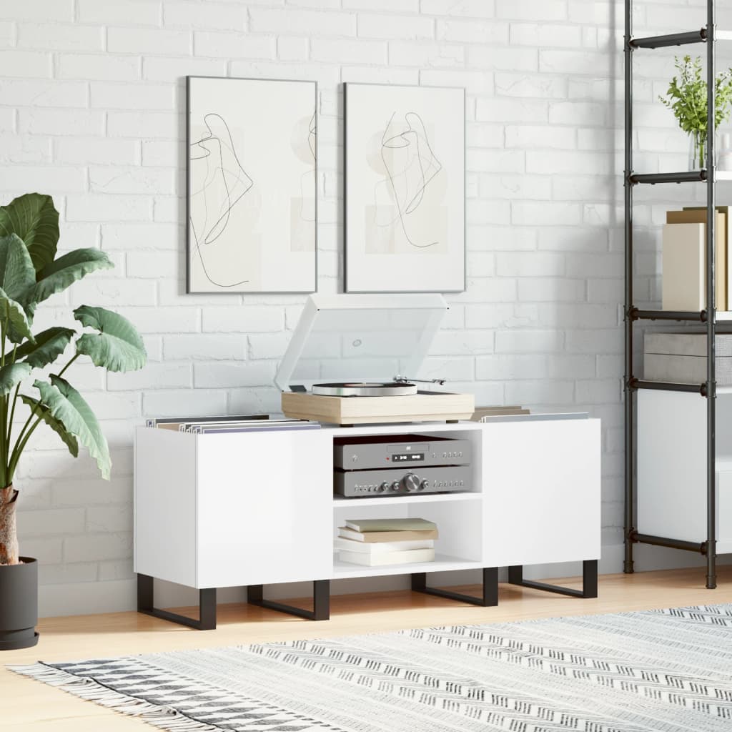 Berkfield Record Cabinet High Gloss White 121x38x48 cm Engineered Wood