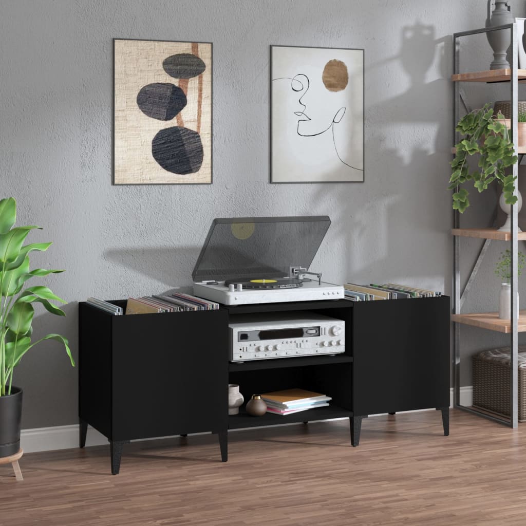 Berkfield Record Cabinet Black 121x38x48 cm Engineered Wood