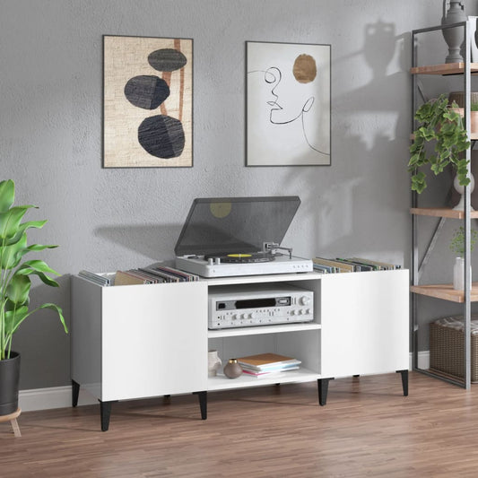 Berkfield Record Cabinet High Gloss White 121x38x48 cm Engineered Wood