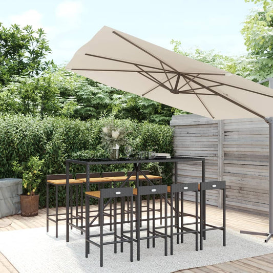 Berkfield 9 Piece Garden Bar Set Black Poly Rattan& Solid Wood Acacia