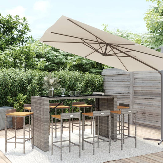 Berkfield 9 Piece Garden Bar Set Grey Poly Rattan& Solid Wood Acacia