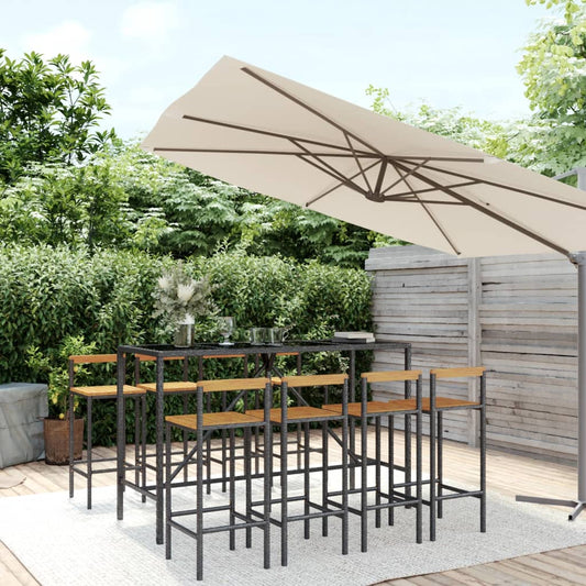 Berkfield 9 Piece Garden Bar Set Black Poly Rattan& Solid Wood Acacia