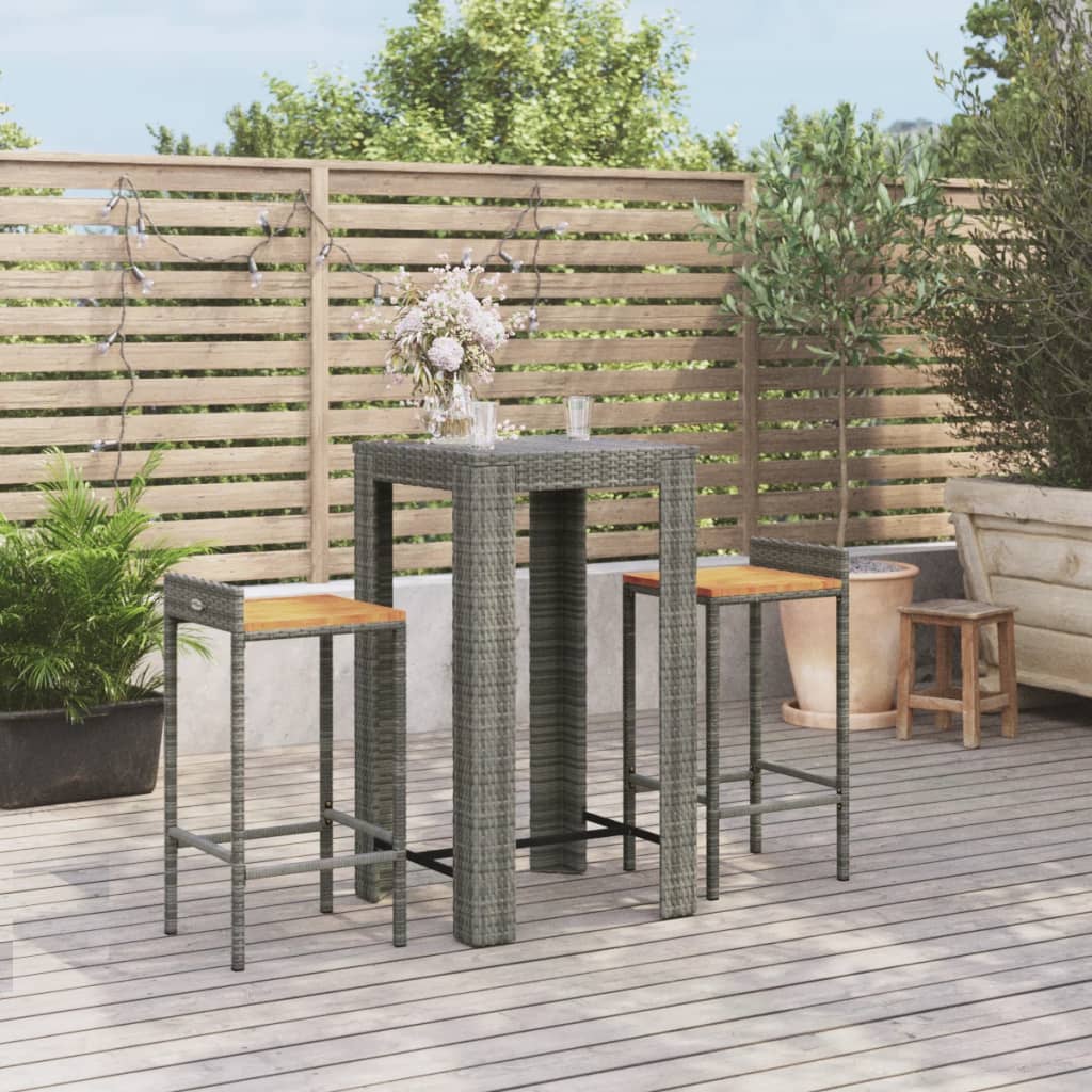 Berkfield 3 Piece Garden Bar Set Grey Poly Rattan&Solid Wood Acacia