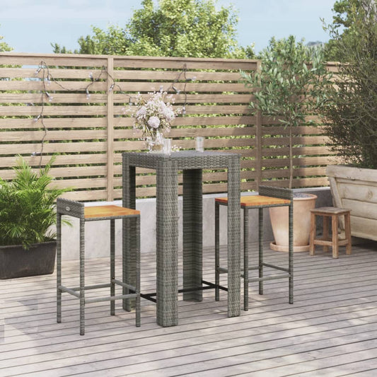 Berkfield 3 Piece Garden Bar Set Grey Poly Rattan&Solid Wood Acacia