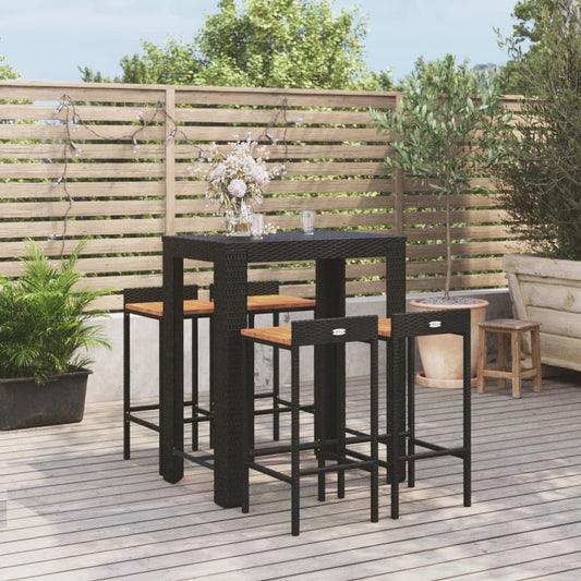 Berkfield 5 Piece Garden Bar Set Black Poly Rattan&Solid Wood Acacia