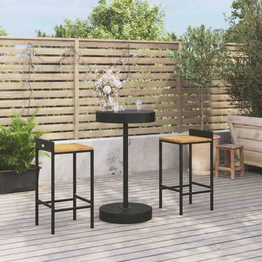 Berkfield 3 Piece Garden Bar Set Black Poly Rattan&Solid Wood Acacia