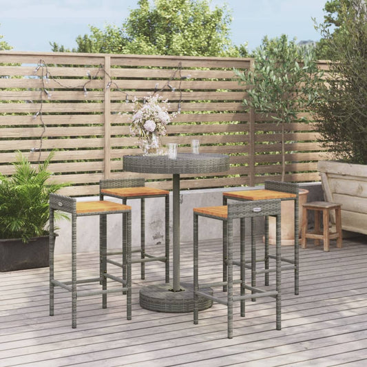 Berkfield 5 Piece Garden Bar Set Grey Poly Rattan&Solid Wood Acacia