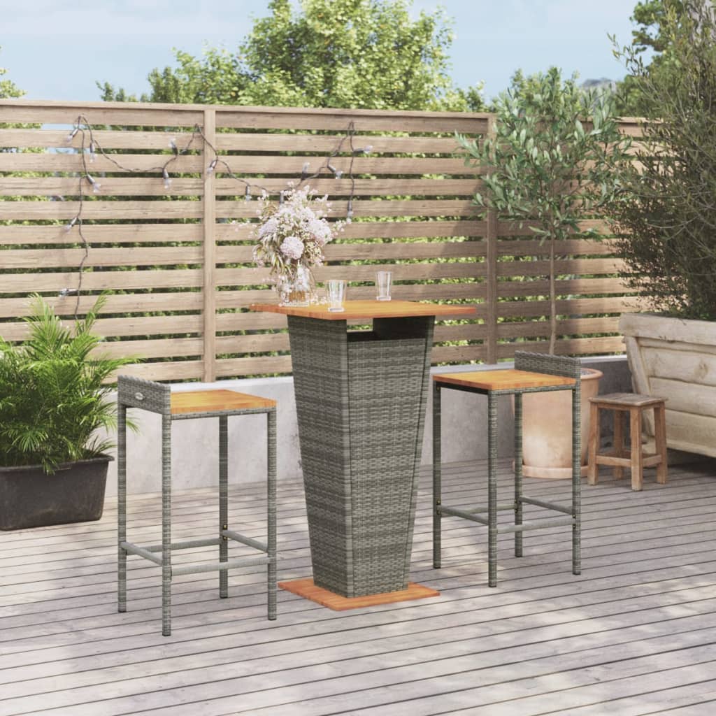 Berkfield 3 Piece Garden Bar Set Grey Poly Rattan&Solid Wood Acacia
