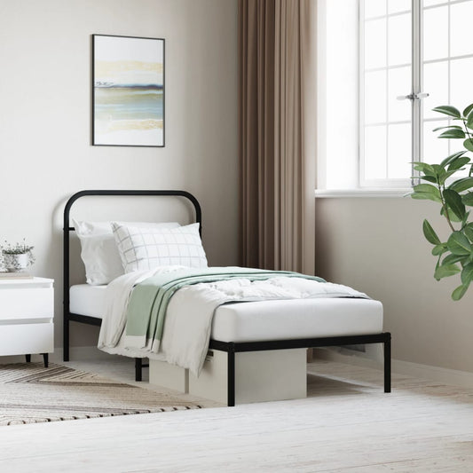 Berkfield Metal Bed Frame with Headboard Black 90x190 cm