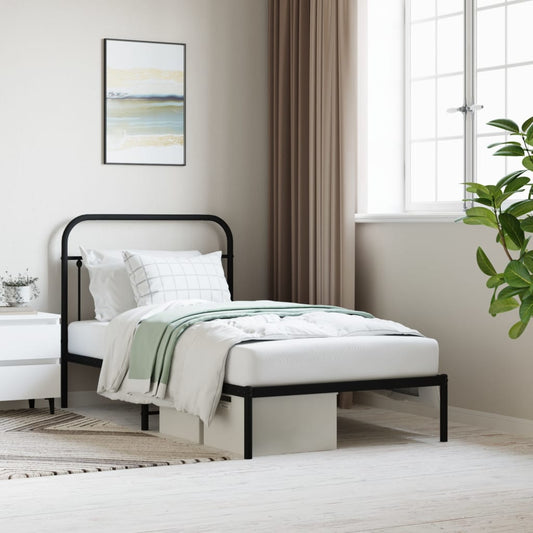 Berkfield Metal Bed Frame with Headboard Black 100x190 cm