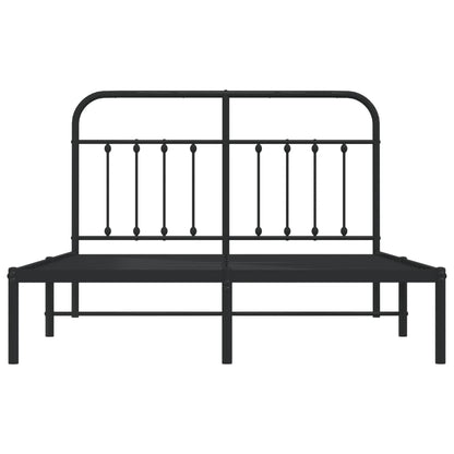 Berkfield Metal Bed Frame with Headboard Black 150x200 cm