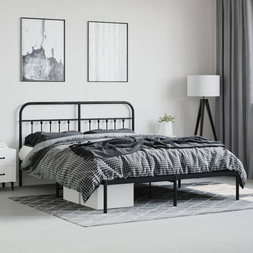 Berkfield Metal Bed Frame with Headboard Black 180x200 cm