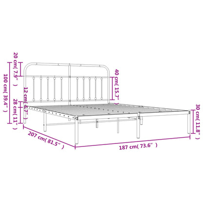 Berkfield Metal Bed Frame with Headboard Black 180x200 cm