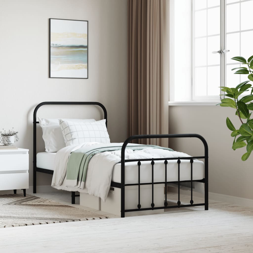 Berkfield Metal Bed Frame with Headboard and Footboard Black 80x200 cm