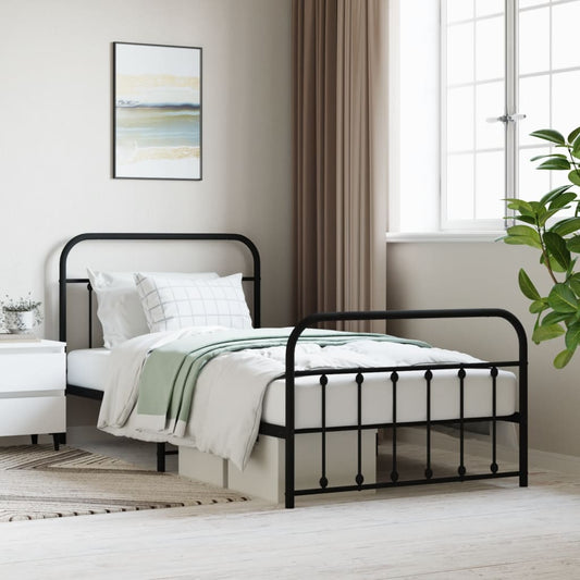 Berkfield Metal Bed Frame with Headboard and Footboard Black 107x203 cm